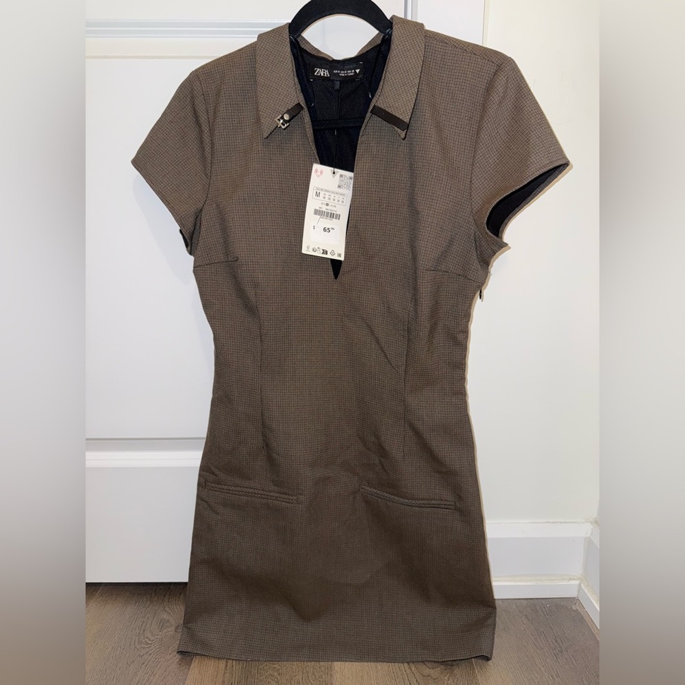 Zara Plaid Mini Dress Dark Brown M